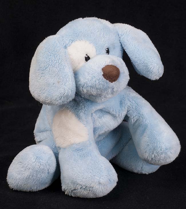 blue and white stuffed dog